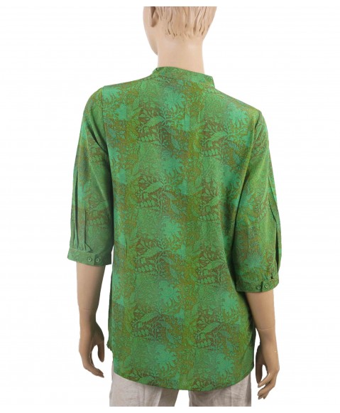 Short Silk Shirt - Green Flowers