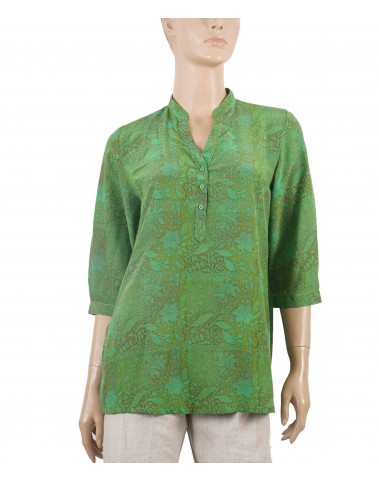 Short Silk Shirt - Green Flowers