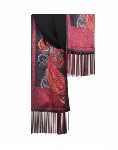 Black & Red Big Paisley Tassle Stole