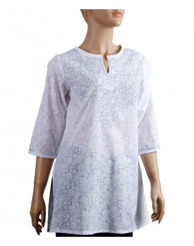 EMBROIDERED Casual Kurti-Blue and White