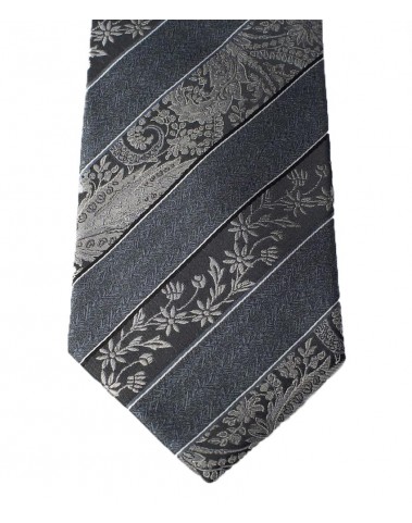 Woven Tie - Grey Floral Stripe