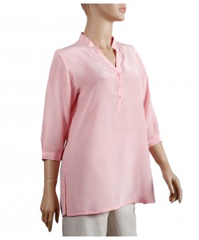 Plain short Silk Shirt-Pink