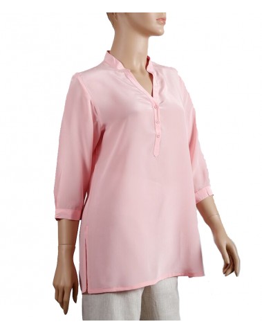 Plain short Silk Shirt-Pink