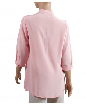 Plain short Silk Shirt-Pink