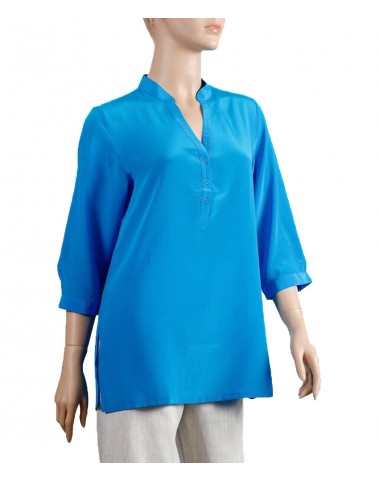 Plain short Silk Shirt-Turquoise