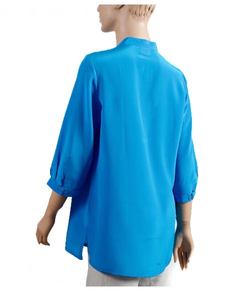 Plain short Silk Shirt-Turquoise