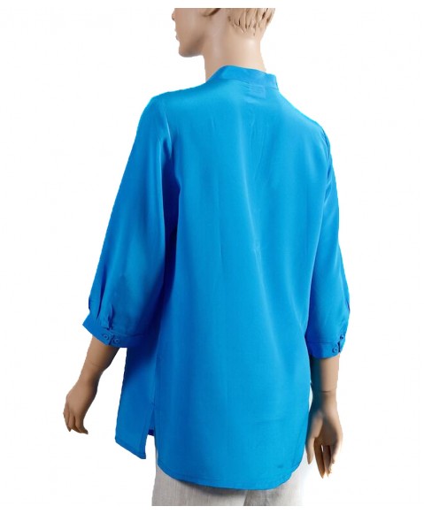 Plain short Silk Shirt-Turquoise