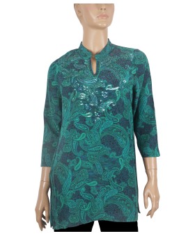 Antique Silk Kurti - Green Paisley