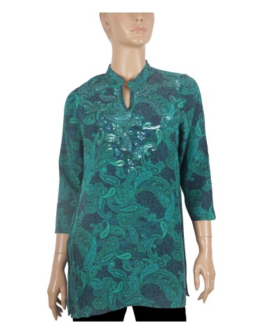 Antique Silk Kurti - Green Paisley