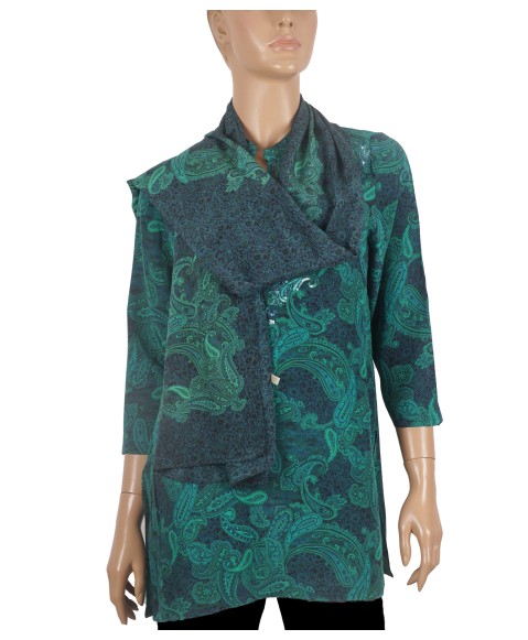 Antique Silk Kurti - Green Paisley