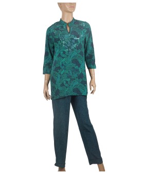Silk Embroidered Co-ord Set - Green Paisley