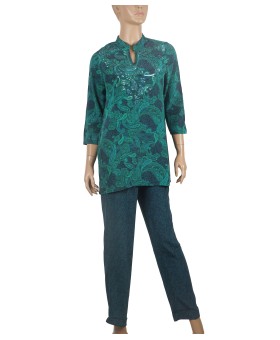 Silk Embroidered Co-ord Set - Green Paisley