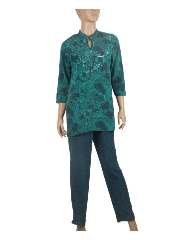 Silk Embroidered Co-ord Set - Green Paisley