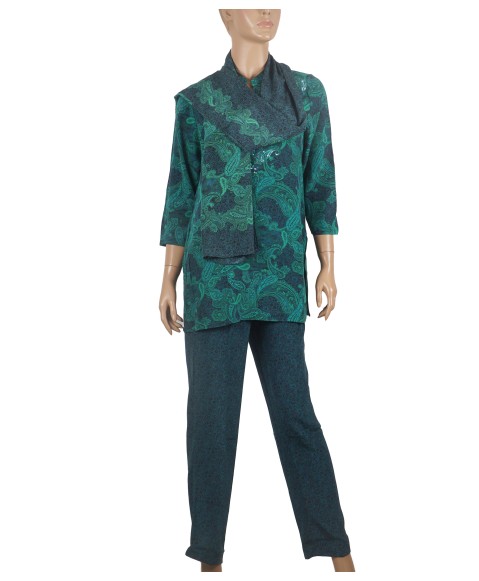 Silk Embroidered Co-ord Set - Green Paisley