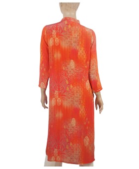 Long Embroidered Silk Kurti - Red Embroidery 