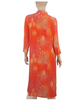 Long Embroidered Silk Kurti - Red Embroidery 