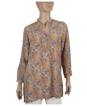 Long Silk Shirt - Beige Floral