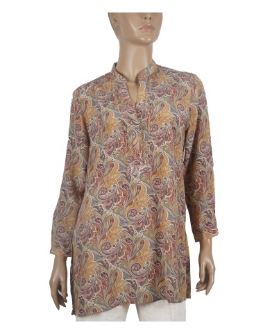 Long Silk Shirt - Beige Floral
