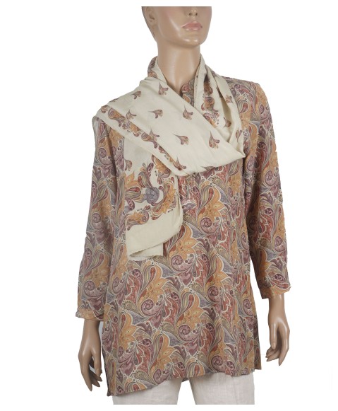 Long Silk Shirt - Beige Floral