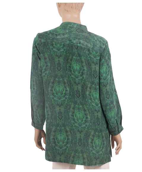Long Silk Shirt - Green Paisley 