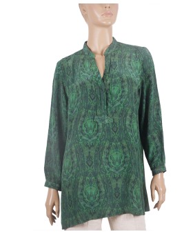 Long Silk Shirt - Green Paisley 