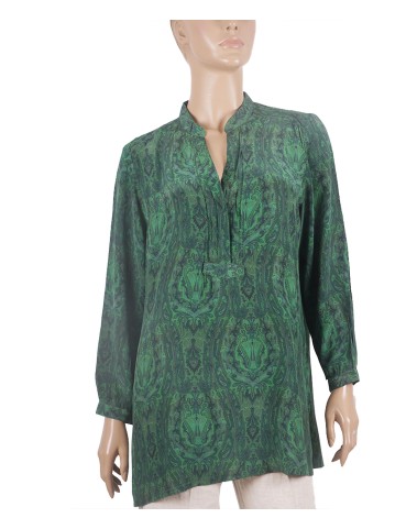 Long Silk Shirt - Green Paisley 