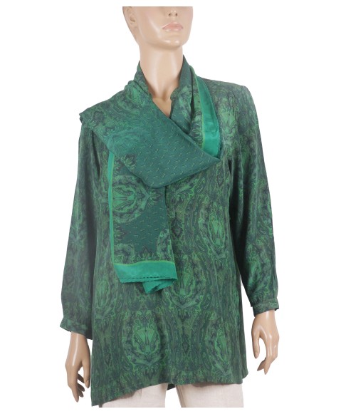 Long Silk Shirt - Green Paisley 