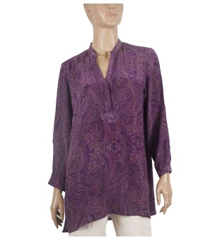 Long Silk Shirt -Purple Ethnic 