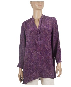Long Silk Shirt -Purple Ethnic 