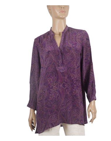 Long Silk Shirt -Purple Ethnic 