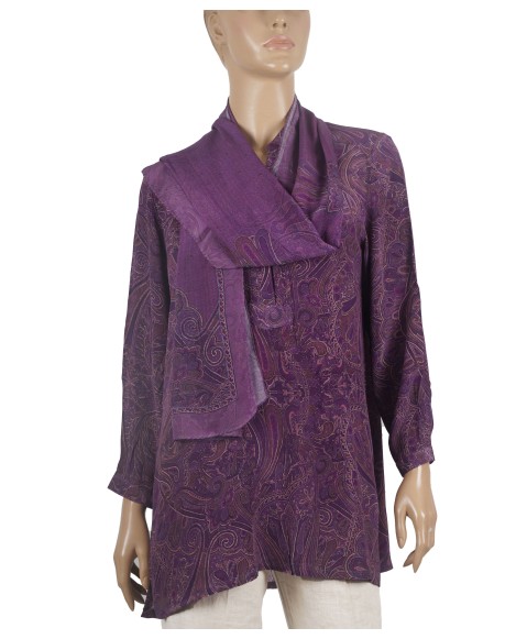 Long Silk Shirt -Purple Ethnic 
