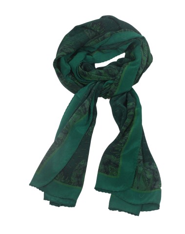 Crepe Silk Scarf - Green Paisley