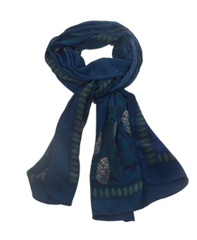 Crepe Silk Scarf - Beige floral Patch