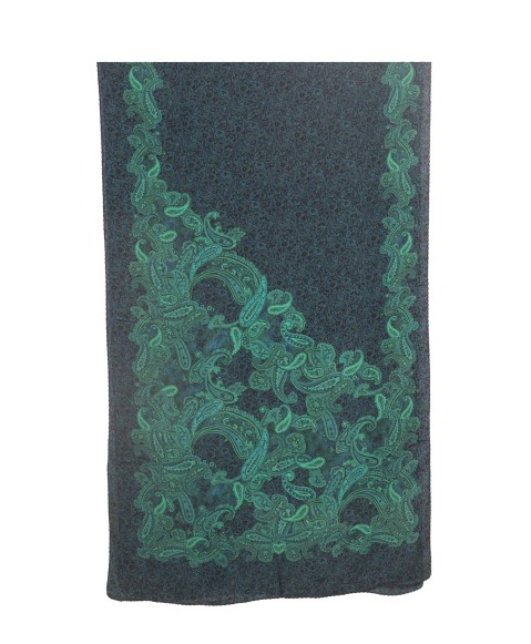Crepe Silk Scarf - Green Paisley