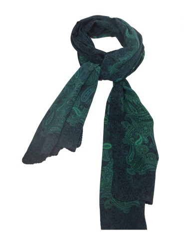 Crepe Silk Scarf - Green Paisley