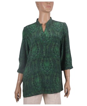 Short Silk Shirt - Green Paisley