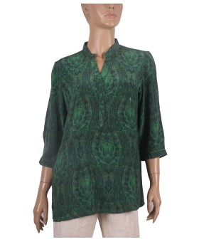 Short Silk Shirt - Green Paisley