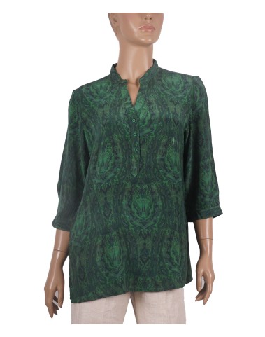 Short Silk Shirt - Green Paisley