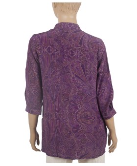 Short Silk Shirt - Purple Ethnic Print