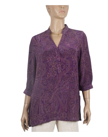 Short Silk Shirt - Purple Ethnic Print
