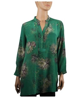 Long Silk Shirt - Abstract Floral