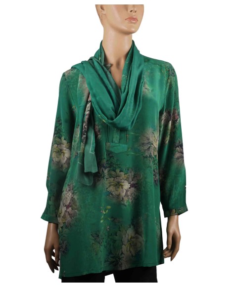 Long Silk Shirt - Abstract Floral