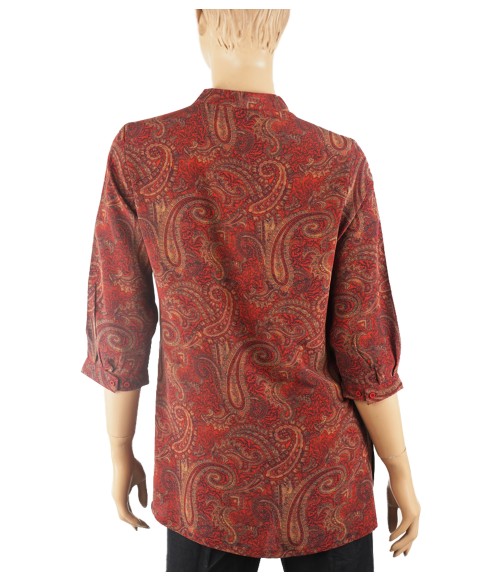 Short Silk Shirt - Maroon Paisley