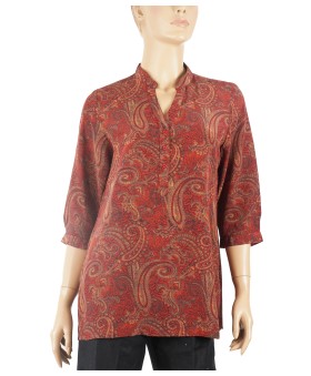 Short Silk Shirt - Maroon Paisley