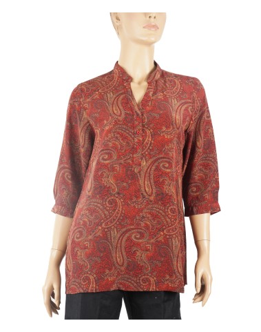 Short Silk Shirt - Maroon Paisley