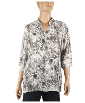 Short Silk Shirt - Black and White Floral Creepers