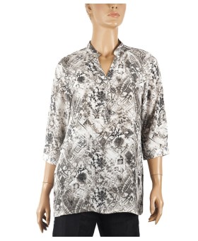 Short Silk Shirt - Black and White Floral Creepers