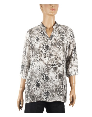 Short Silk Shirt - Black and White Floral Creepers