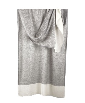 Jamewar Stole - Grey Paisley With Machine Embroidery