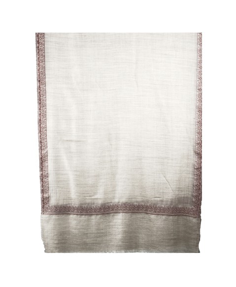 Jamewar Stole - Herringbone Floral Border 